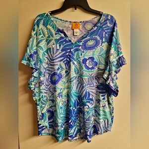 Ruby Rd. Blue and Green Patterned Top